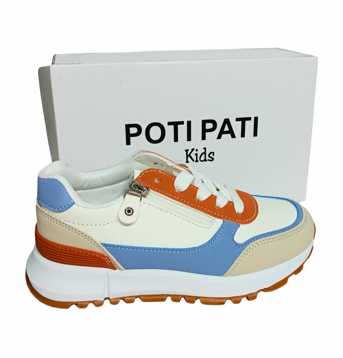 Pantofi sport copii, Poti Pati, Purple lines Zipper, piele ecologica, [8]