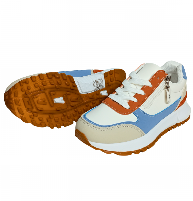 Pantofi sport copii, Poti Pati, Purple lines Zipper, piele ecologica, [10]