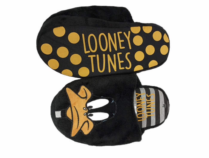 Papuci imblaniti, Looney Toons, broderie cu Daffy Duck, textil, [4]