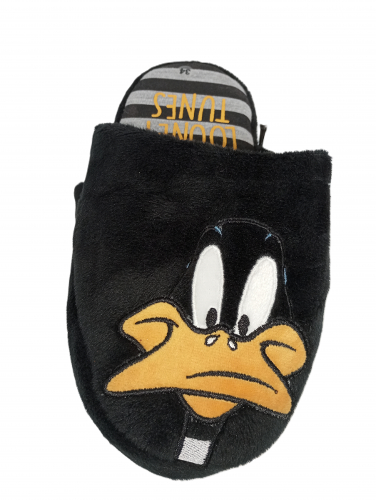 Papuci imblaniti, Looney Toons, broderie cu Daffy Duck, textil, [2]