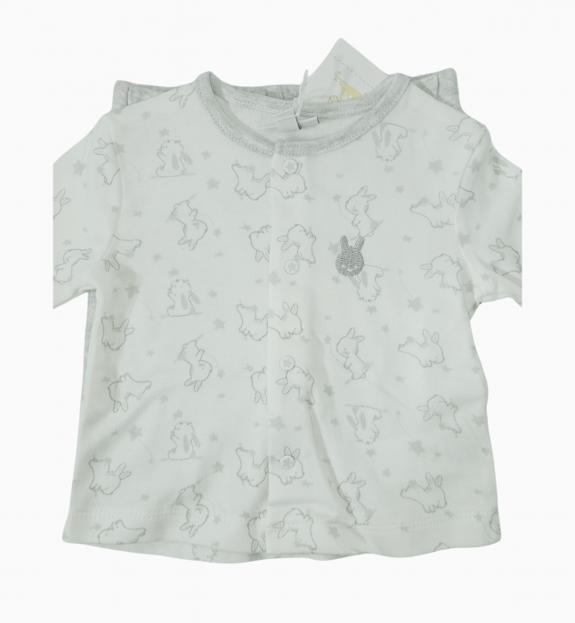 Pijama lunga bebe, OVS, iepurasi, pantaloni lungi cu picior si bluza cu capse, Bumbac, [3]