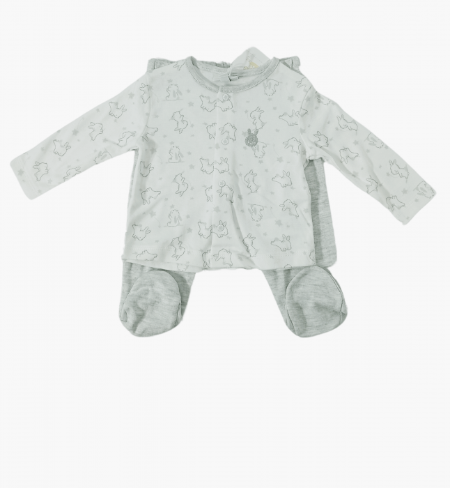 Pijama lunga bebe, OVS, iepurasi, pantaloni lungi cu picior si bluza cu capse, Bumbac, [2]
