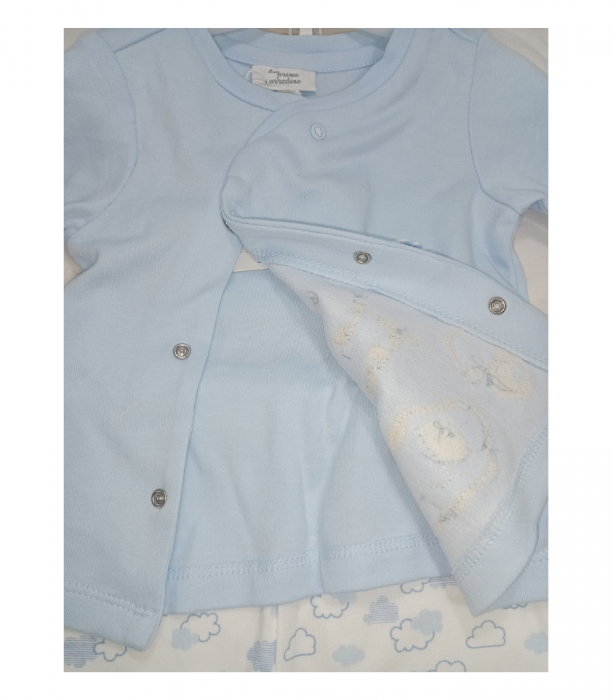 Pijama lunga copii, OVS, catel si pasare brodate, Bumbac, Albastru deschis, 62 CM, 3-6 luni [3]