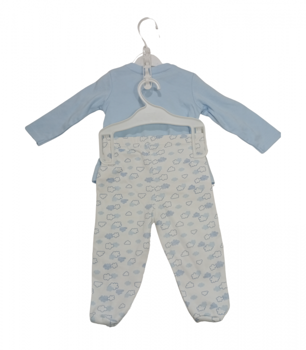 Pijama lunga copii, OVS, catel si pasare brodate, Bumbac, Albastru deschis, 62 CM, 3-6 luni [4]