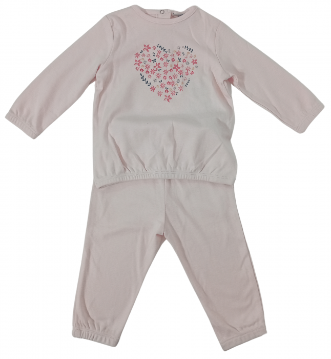 Pijama lunga fete, OVS, Floricele, Bumbac organic, Roz, 6-9 luni [1]