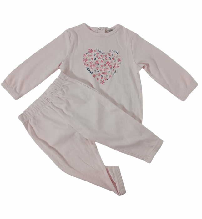 Pijama lunga fete, OVS, Floricele, Bumbac organic, Roz, 6-9 luni [6]