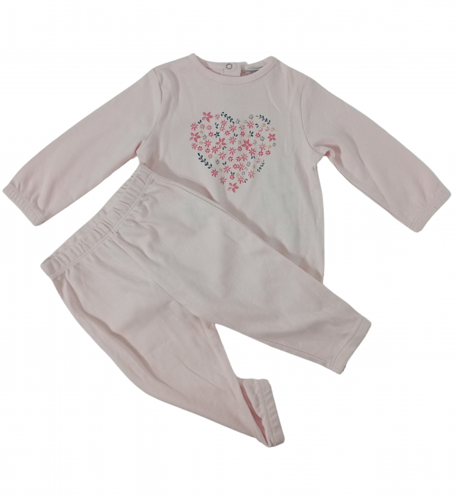 Pijama lunga fete, OVS, Floricele, Bumbac organic, Roz, 6-9 luni [2]