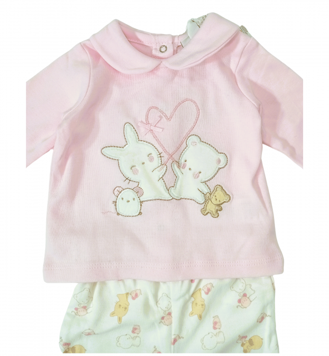 Pijama lunga fete, OVS, Iepuras si Ursulet, Bumbac organic, 3-6 luni [2]