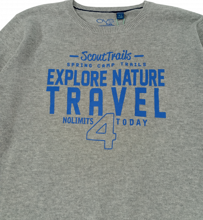 Pulover baieti tricotat, OVS, imprimeu text Scout Trails, Bumbac pur, 6-7 ani [4]