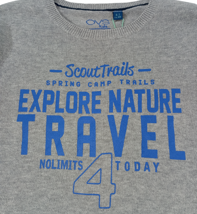 Pulover baieti tricotat, OVS, imprimeu text Scout Trails, Bumbac pur, 6-7 ani [2]