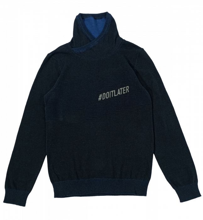 Pulover pe gat baieti, OVS, model tricotat cu imprimeu text, Bumbac pur, 10-11 ani [5]