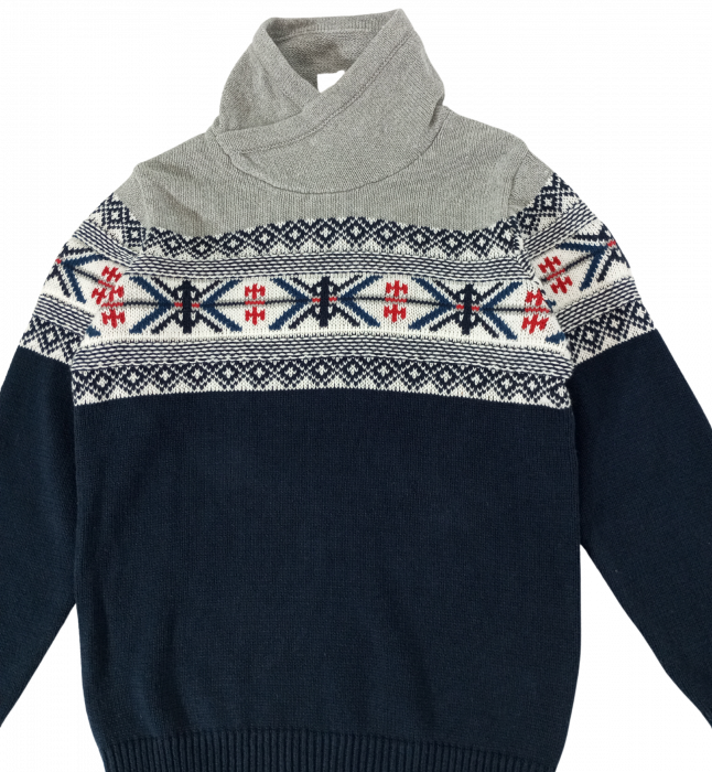 Pulover tricotat băieți OVS - Model Romboid, Guler Înalt Petrecut, Bumbac și Acril, Multicolor, 116-122 cm [3]