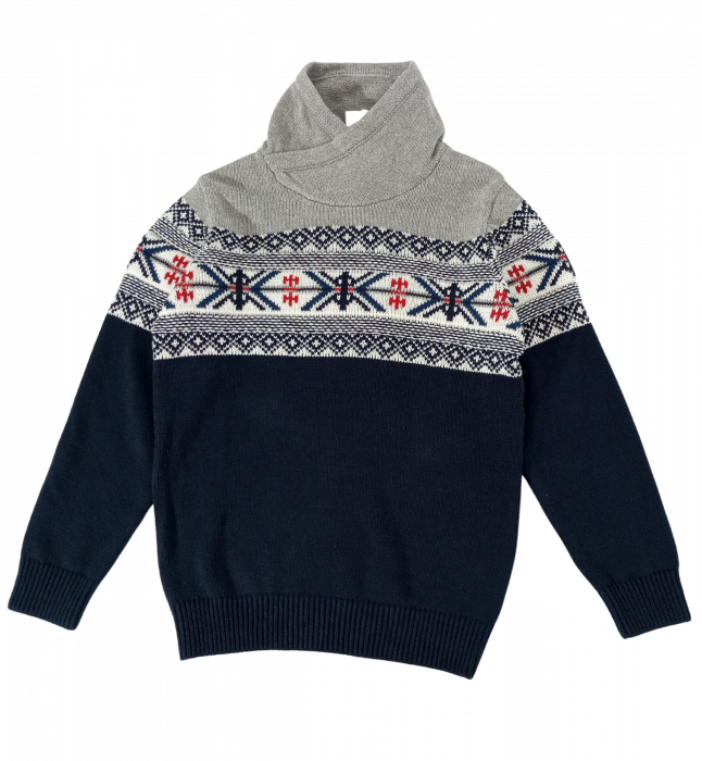 Pulover tricotat băieți OVS - Model Romboid, Guler Înalt Petrecut, Bumbac și Acril, Multicolor, 116-122 cm [2]