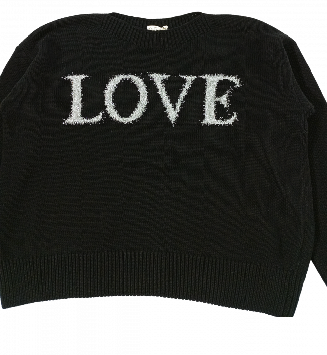 Pulover tricotat fete, OVS, LOVE - fir argintiu, bumbac gros, 10-11 ani [4]