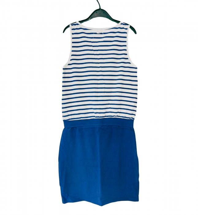 Rochie fete fara maneci, Cars Jeans , imprimeu dungi si text, bumbac, Albastru si alb, 164 cm, Small [2]