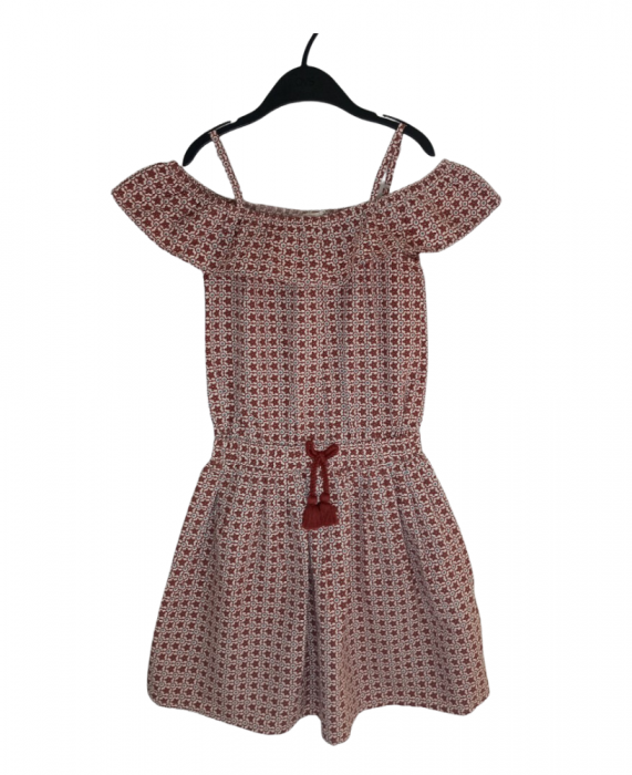 Rochie lunga fete, model floral, cu bretele si volanase, poliester/bumbac, maro, 152 cm, 11-12 ani [1]