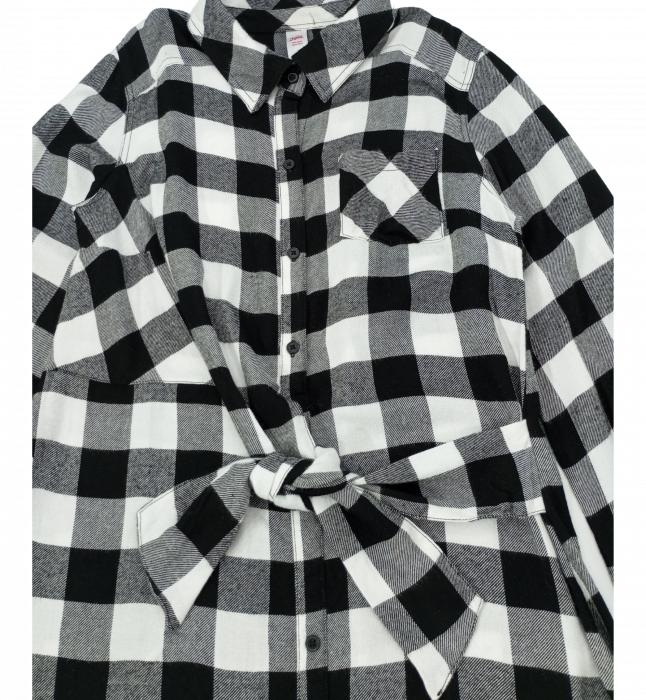 Rochie lunga stil camasa, Justice, carouri, viscoza, Alb si negru, 16 ani [4]