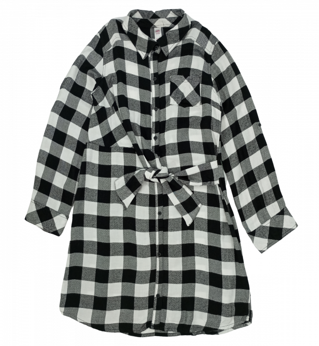 Rochie lunga stil camasa, Justice, carouri, viscoza, Alb si negru, 16 ani [3]