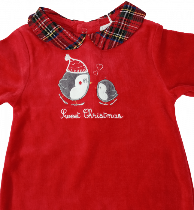 Salopeta flausata cu maneca lunga, OVS, tema Craciun - broderie cu pinguini, Bumbac si poliester, 3-6 luni [2]
