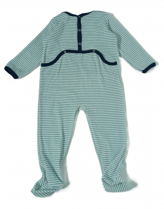 Salopeta flausata cu maneca lunga, Petit Bateau, dungi, bumbac si poliester, [3]