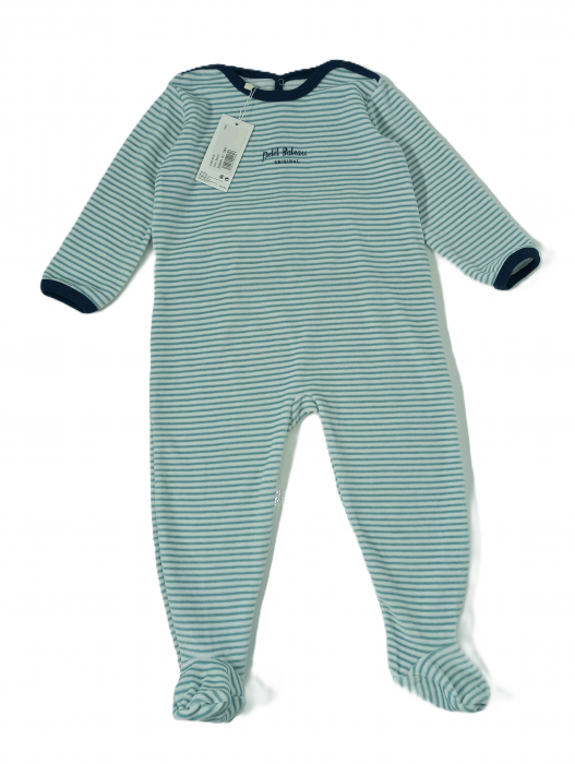 Salopeta flausata cu maneca lunga, Petit Bateau, dungi, bumbac si poliester, [6]
