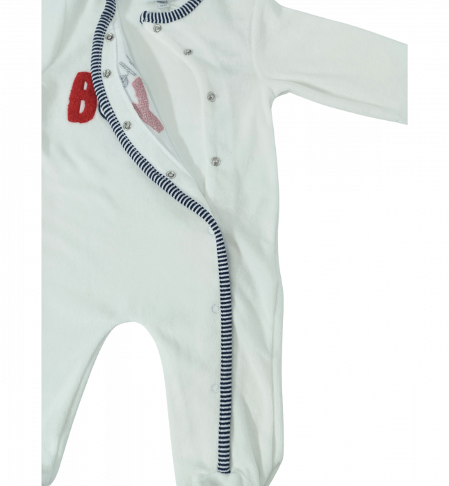 Salopeta intreaga flausata baieti, OVS, broderie Little Boy, Bumbac si poliester, 3-6 luni [5]
