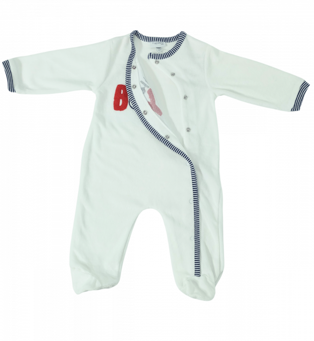 Salopeta intreaga flausata baieti, OVS, broderie Little Boy, Bumbac si poliester, 3-6 luni [3]