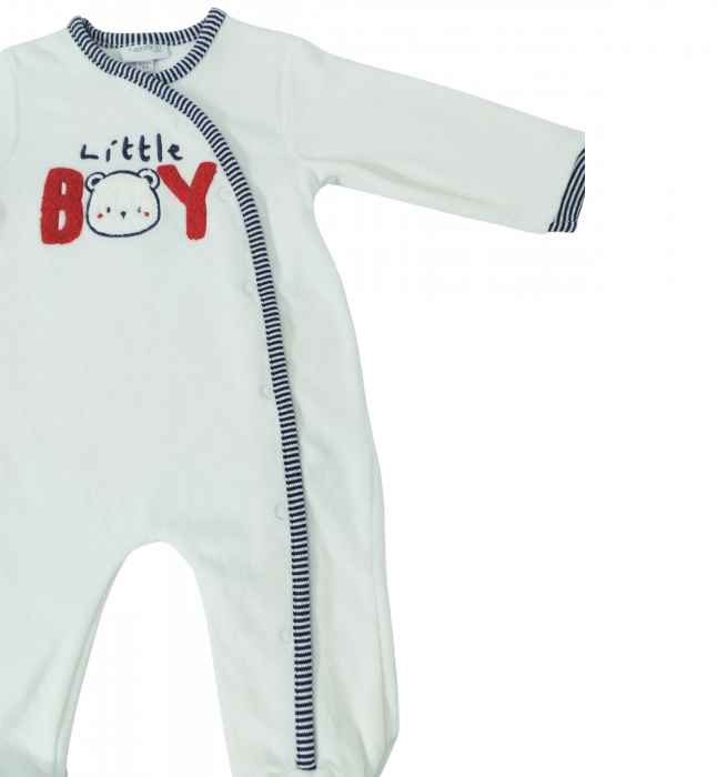 Salopeta intreaga flausata baieti, OVS, broderie Little Boy, Bumbac si poliester, 3-6 luni [4]