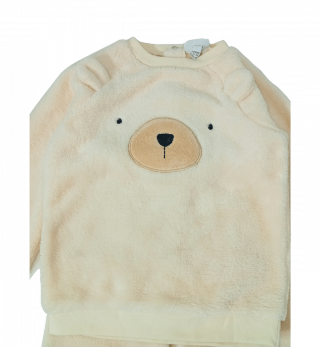 Salopeta intreaga flausata bebe, THUN, broderie cu ursuleti, Bumbac organic, 6-9 luni [3]