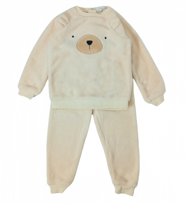 Salopeta intreaga flausata bebe, THUN, broderie cu ursuleti, Bumbac organic, 6-9 luni [2]