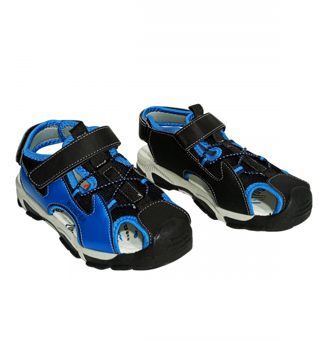 Sandale inchise baieti, Mikelo Shoes, Black scratch sandal, piele ecologica, [6]