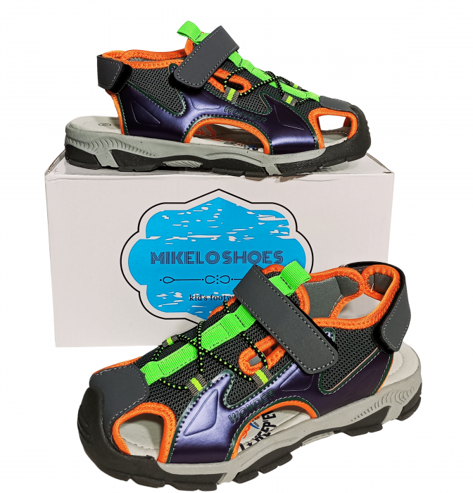 Sandale inchise baieti, Mikelo Shoes, Grey scratch sandal, piele ecologica, [5]