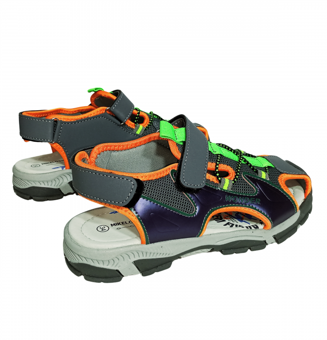 Sandale inchise baieti, Mikelo Shoes, Grey scratch sandal, piele ecologica, [7]