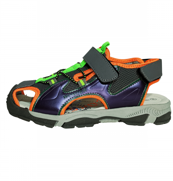 Sandale inchise baieti, Mikelo Shoes, Grey scratch sandal, piele ecologica, [3]