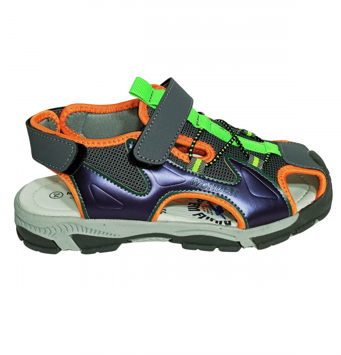 Sandale inchise baieti, Mikelo Shoes, Grey scratch sandal, piele ecologica, [2]