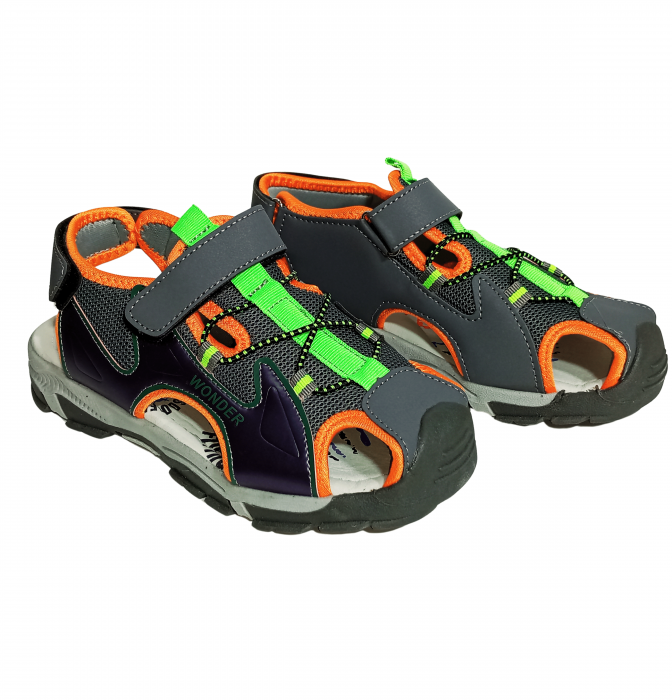 Sandale inchise baieti, Mikelo Shoes, Grey scratch sandal, piele ecologica, [12]
