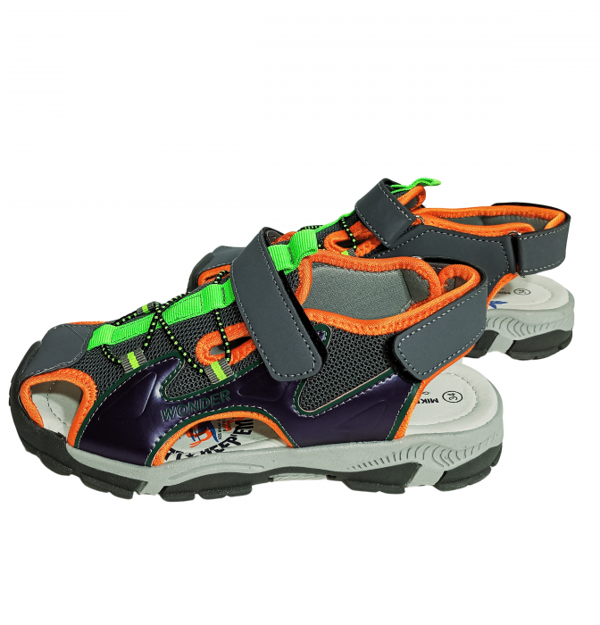 Sandale inchise baieti, Mikelo Shoes, Grey scratch sandal, piele ecologica, [9]