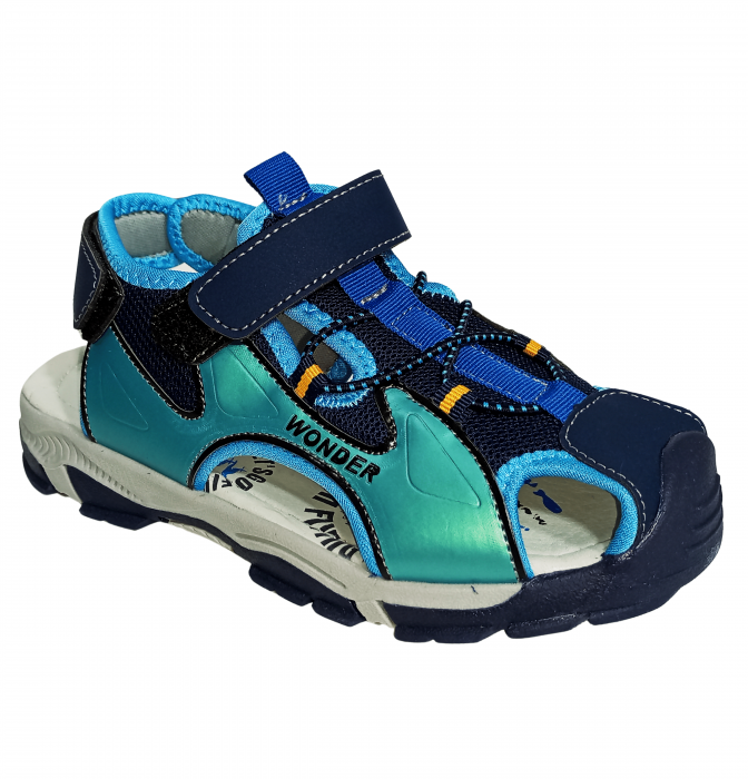 Sandale inchise baieti, Mikelo Shoes, Navy scratch sandal, piele ecologica, [8]