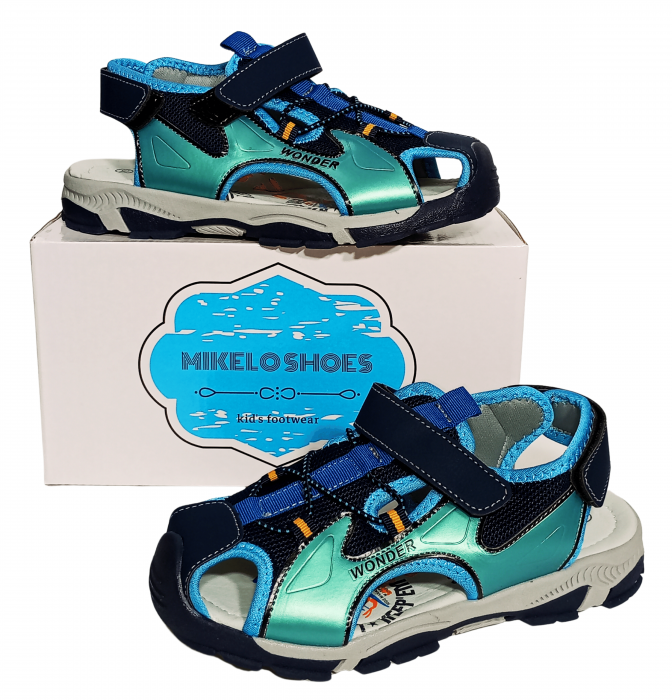Sandale inchise baieti, Mikelo Shoes, Navy scratch sandal, piele ecologica, [7]