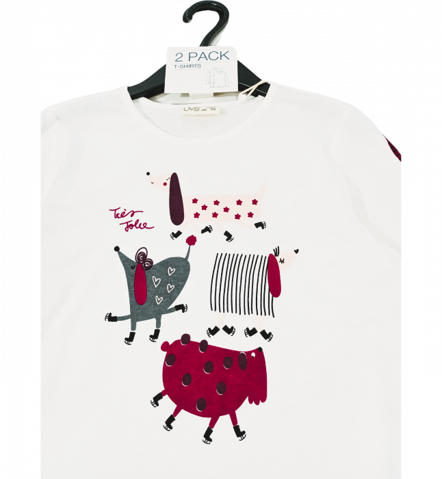 Set 2 bluze fete, OVS, grafica si dungi, Bumbac organic, 7-8 ani [3]