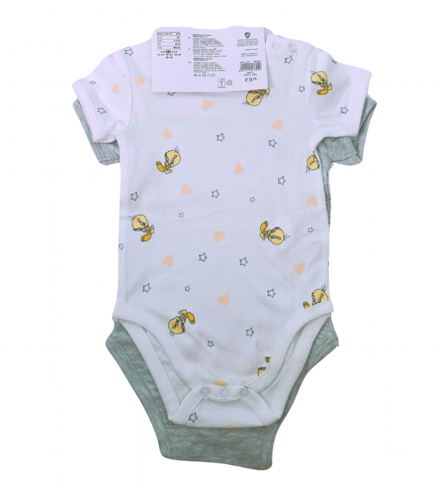 Set 2 body copii, LOONEY TUNES, Tweety, Bumbac, 6-9 luni, [2]