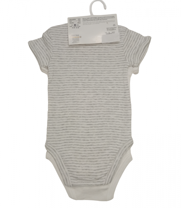Set 2 body-uri copii, OVS, imprimeu grafic si in dungi, Bumbac organic, Alb & Gri, 62 CM, 3-6 luni [2]