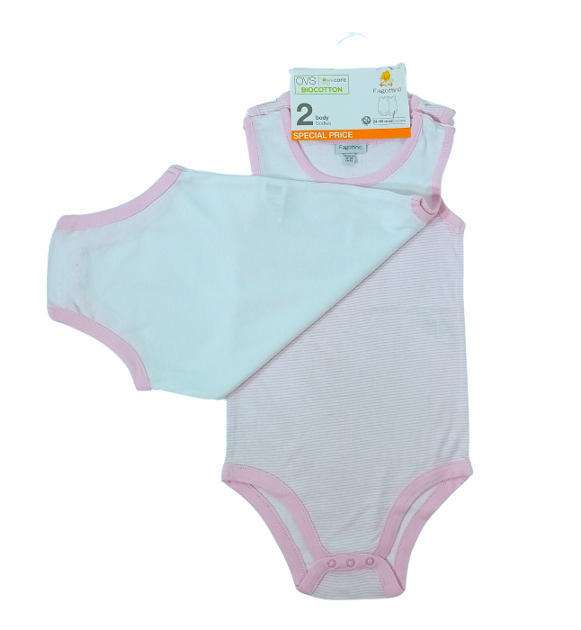 Set 2 body-uri fete, OVS, fara maneca, Happy cute fun, Bumbac organic, 2-3 ani, [2]