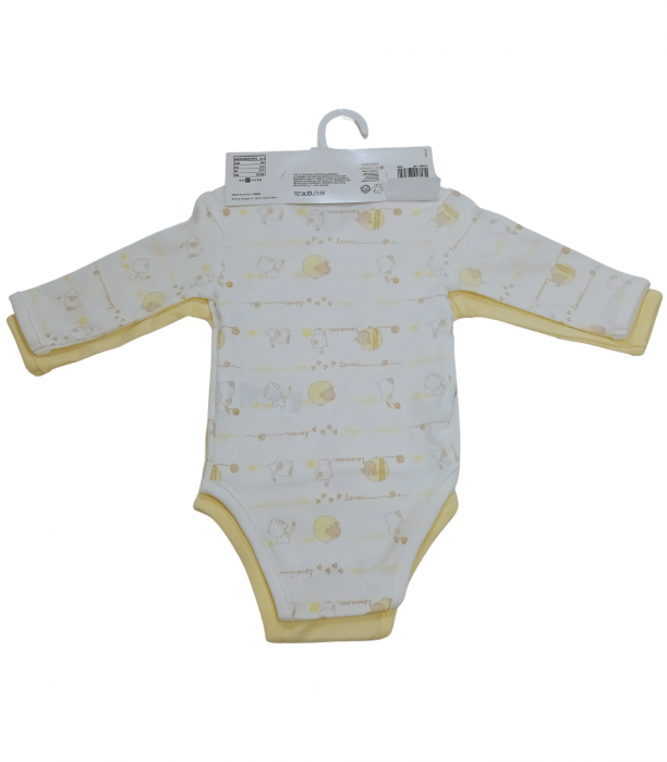Set 2 body-uri nou-nascuti, OVS, imprimeu grafic, Bumbac organic, Galben & Alb, 50 CM, 1 luna [3]