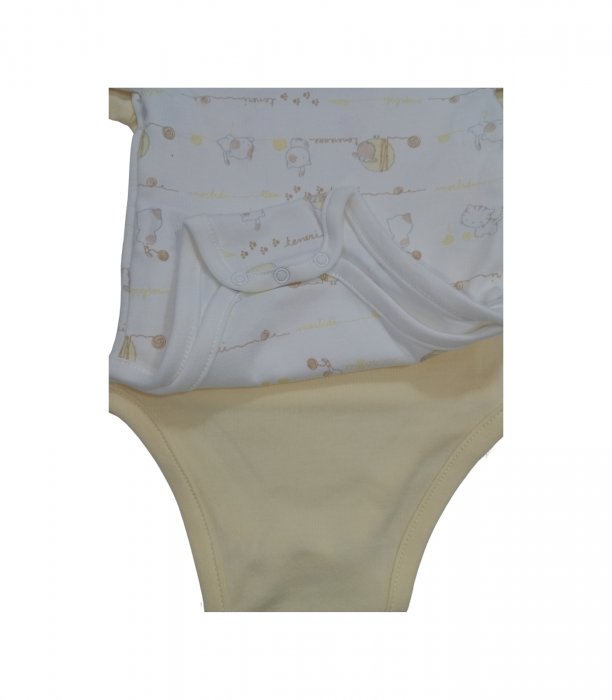 Set 2 body-uri nou-nascuti, OVS, imprimeu grafic, Bumbac organic, Galben & Alb, 50 CM, 1 luna [6]