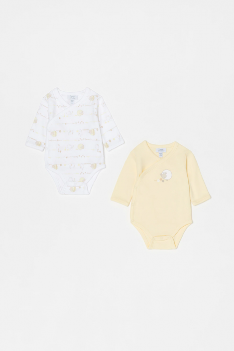 Set 2 body-uri nou-nascuti, OVS, imprimeu grafic, Bumbac organic, Galben & Alb, 50 CM, 1 luna [1]