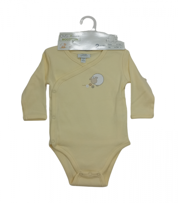Set 2 body-uri nou-nascuti, OVS, imprimeu grafic, Bumbac organic, Galben & Alb, 50 CM, 1 luna [7]