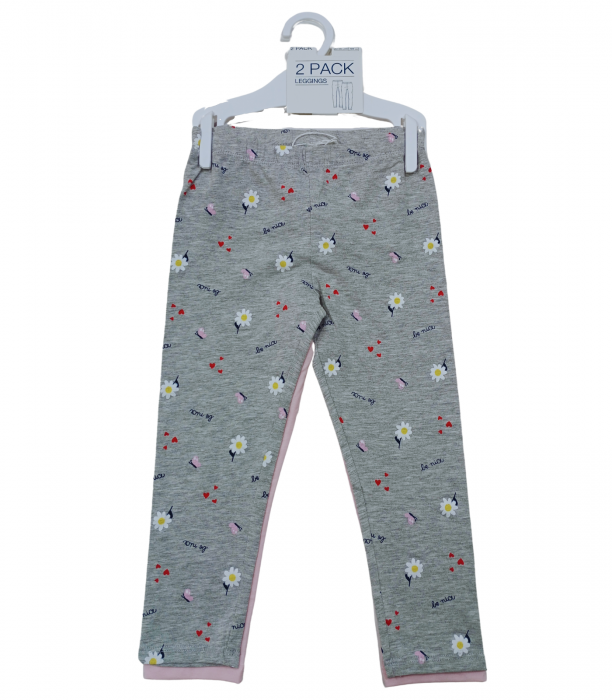 Set 2 colanti pentru fete, OVS, Leggings, imprimeu floral , Bumbac organic, Multicolor, 98 cm, 2-3 ani [3]