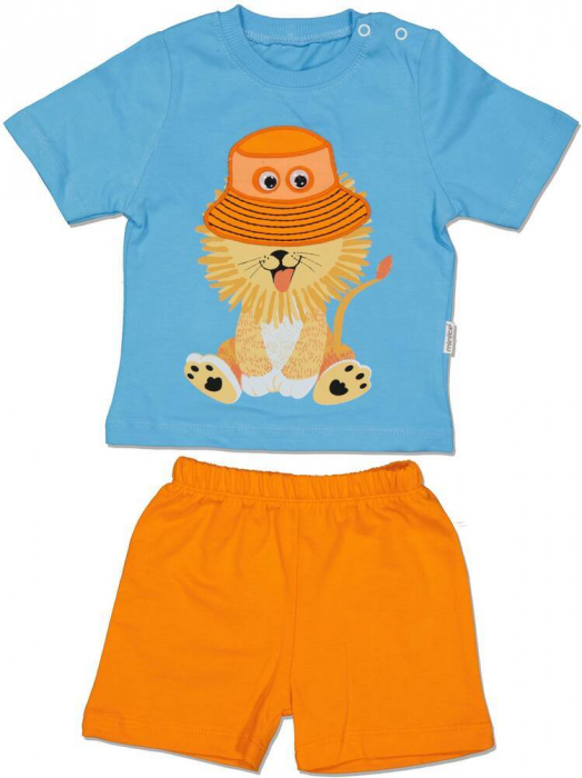 Set 2 piese baieti, Minice, Cool lion, Bumbac, Albastru deschis, 74 CM, 9 luni [1]
