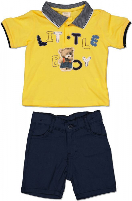 Set 2 piese baieti, SANI, Little boy, Bumbac, Galben, 74 cm, 9 luni [1]